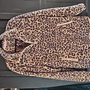 Pink Lily leopard pull over with zip neck soft, soft, soft. Never worn great!